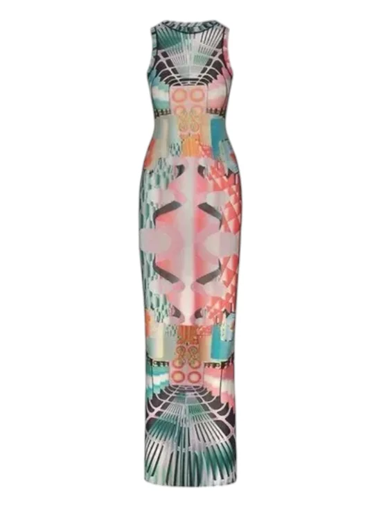 SKIMS High Neck Summer Mesh Long Maxi Dress Stretchy Deco Train - Picture 4 of 5